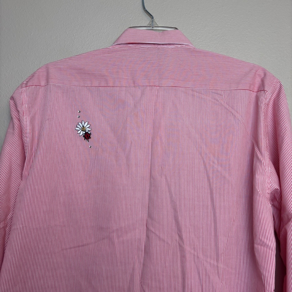 Las Olas Ladybug Embroidered Shirt Womens Small Red Pinstripe Rhinestone Vintage - Picture 12 of 15